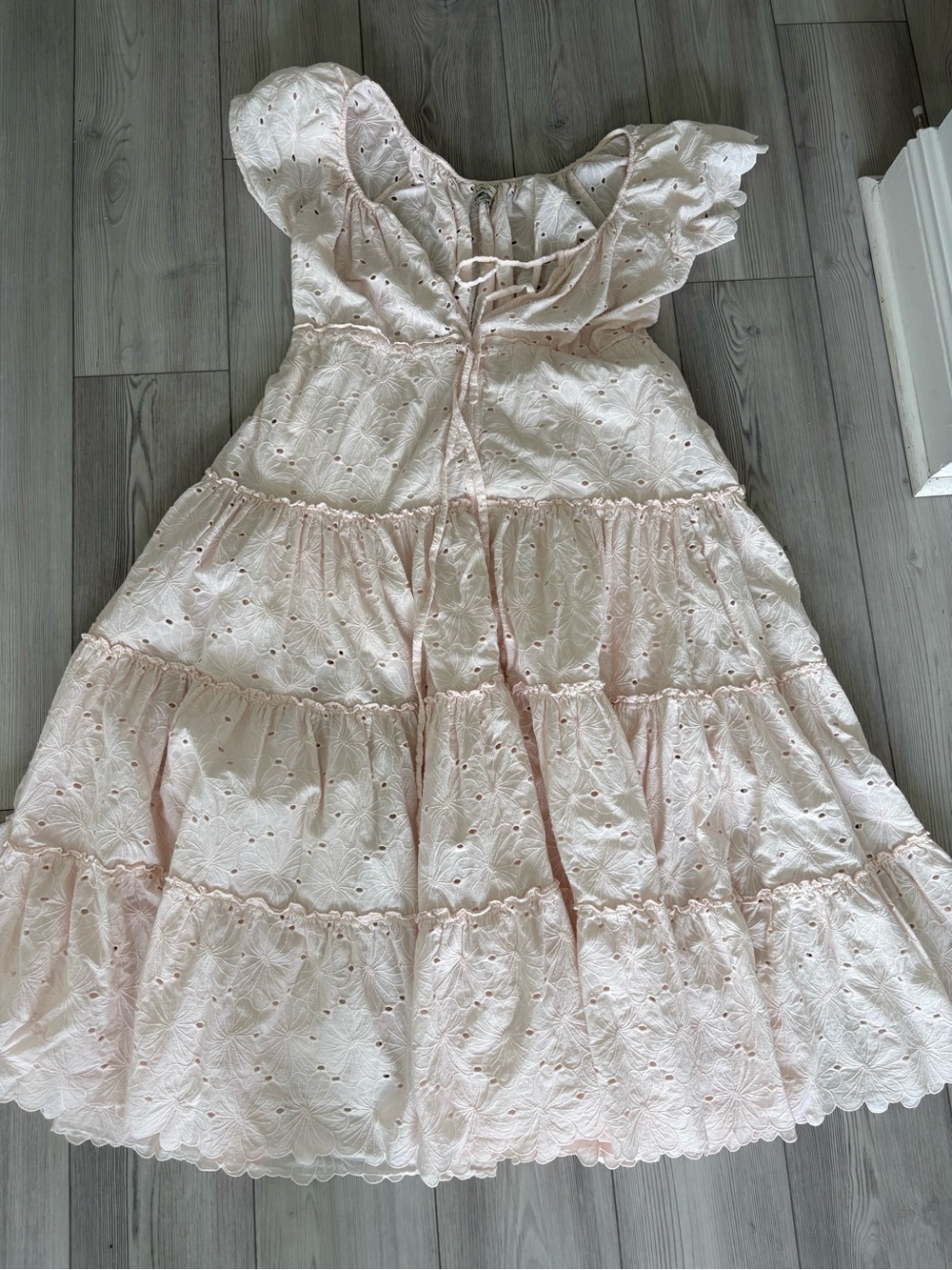 Innika Choo Flutter-Sleeve Pale Pink Maxi Dress with Tie-Front, M - Picture 3 of 5